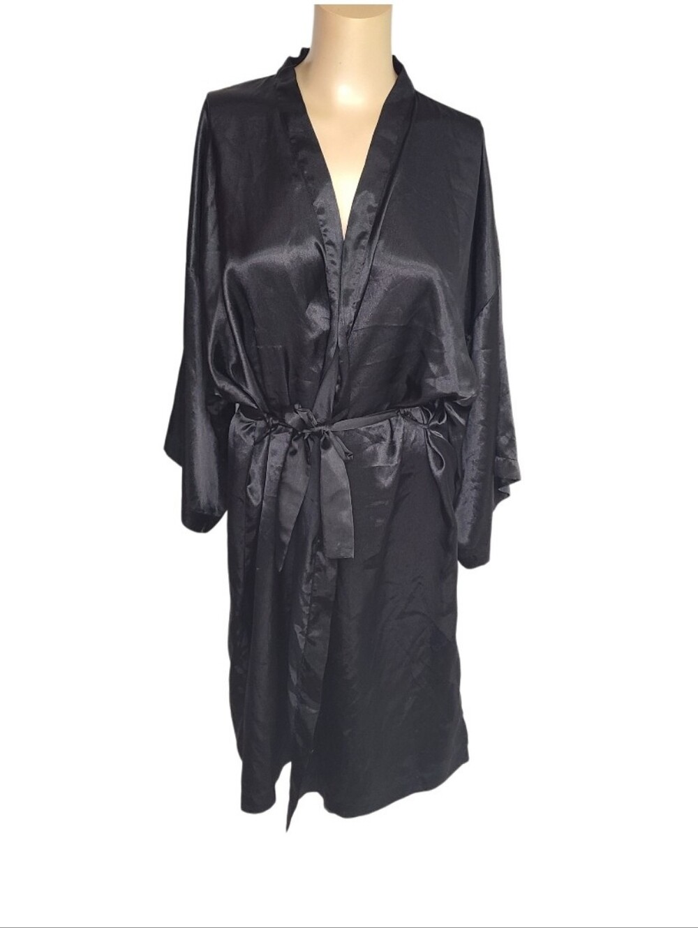Victoria's Secret Black Satin Kimono Robe One Size OSFA Lounge